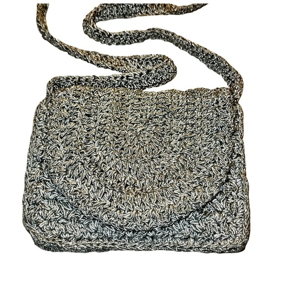 Carrie Forbes Vintage Crochet Satchel Handbag w/ Strap. Silver - Picture 5 of 15